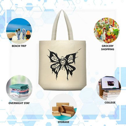 Premium Cotton Canvas Tote Bag - Butterfly White | Verified Sustainable by Brown Living™