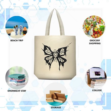 Premium Cotton Canvas Tote Bag - Butterfly White | Verified Sustainable by Brown Living™