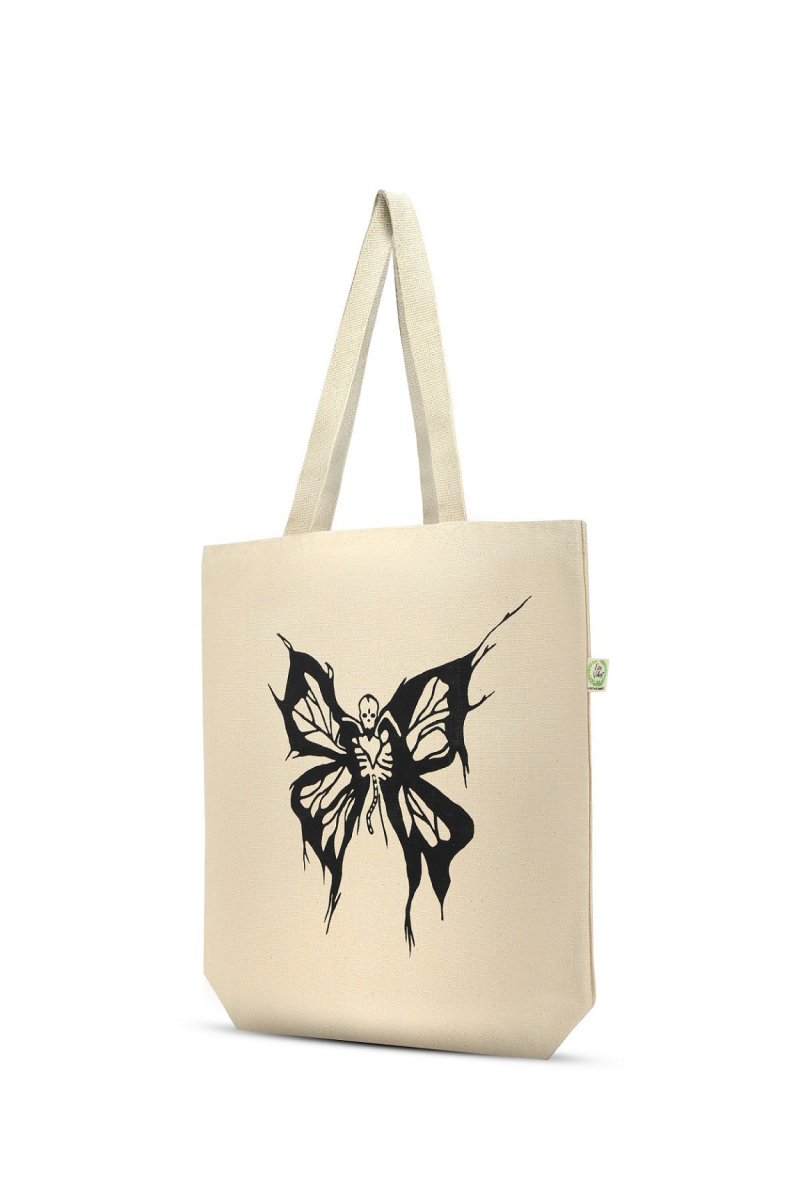 Premium Cotton Canvas Tote Bag - Butterfly White | Verified Sustainable by Brown Living™