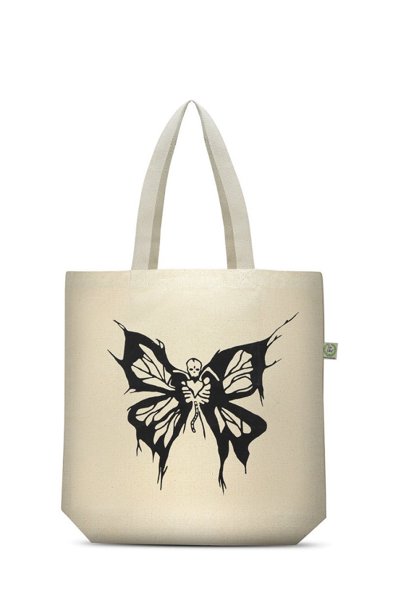 Premium Cotton Canvas Tote Bag - Butterfly White | Verified Sustainable by Brown Living™