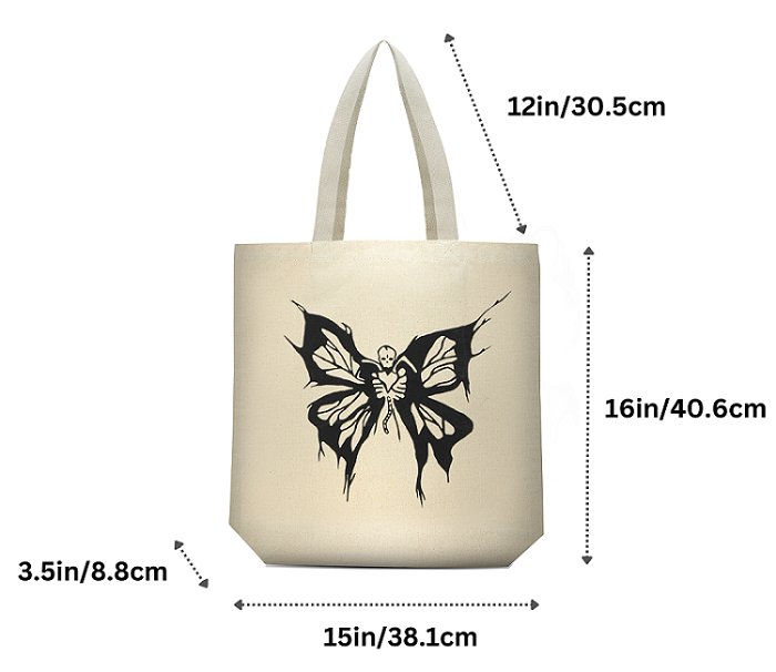 Premium Cotton Canvas Tote Bag - Butterfly White | Verified Sustainable by Brown Living™