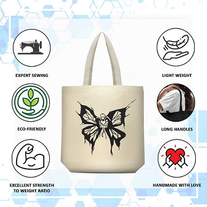 Premium Cotton Canvas Tote Bag - Butterfly White | Verified Sustainable by Brown Living™