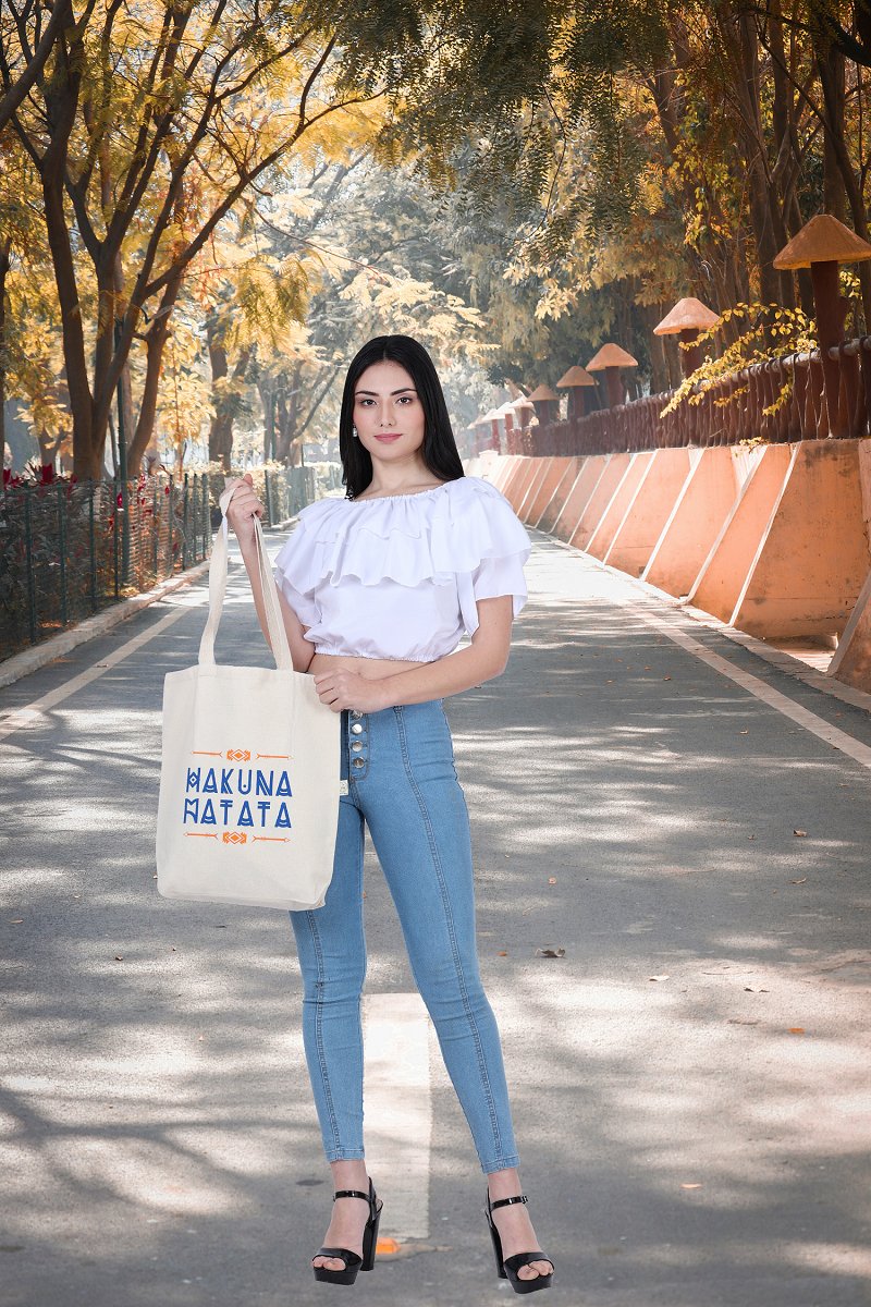 Premium Cotton Canvas Tote Bag - Hakuna Matata White | Verified Sustainable by Brown Living™