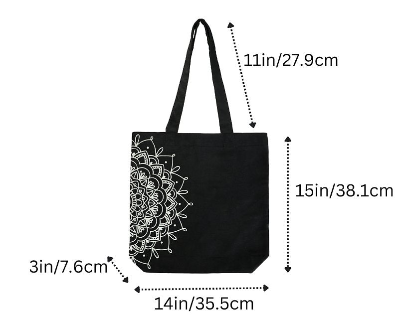 Premium Cotton Canvas Tote Bag - Half Mandala Black | Verified Sustainable by Brown Living™