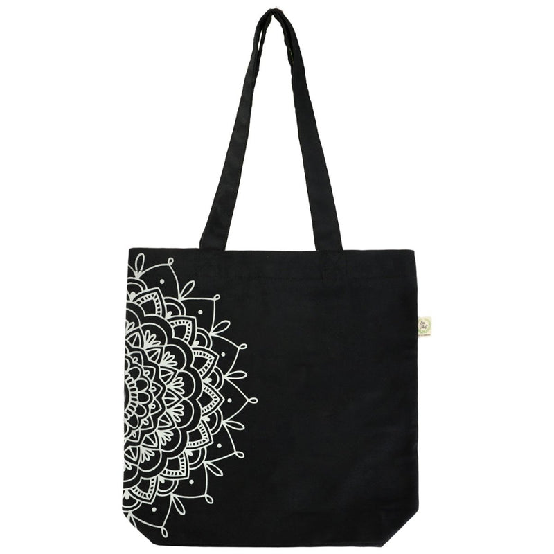 Premium Cotton Canvas Tote Bag - Half Mandala Black | Verified Sustainable by Brown Living™