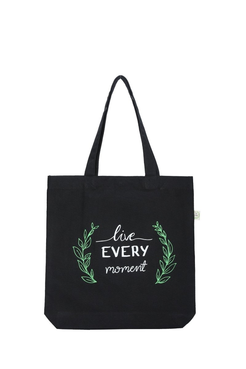 Premium Cotton Canvas Tote Bag - Live Every Moment Black | Verified Sustainable by Brown Living™