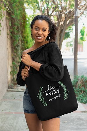 Premium Cotton Canvas Tote Bag - Live Every Moment Black | Verified Sustainable by Brown Living™