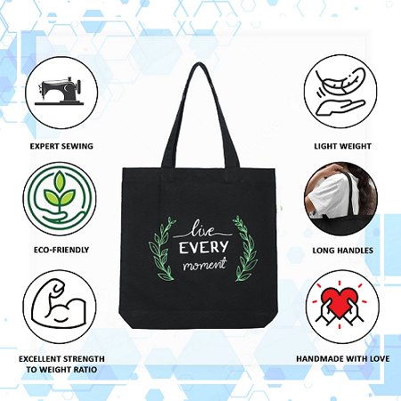 Premium Cotton Canvas Tote Bag - Live Every Moment Black | Verified Sustainable by Brown Living™