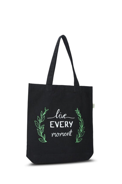 Premium Cotton Canvas Tote Bag - Live Every Moment Black | Verified Sustainable by Brown Living™