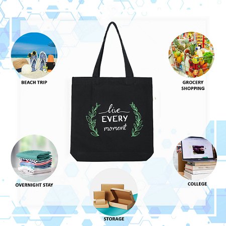 Premium Cotton Canvas Tote Bag - Live Every Moment Black | Verified Sustainable by Brown Living™