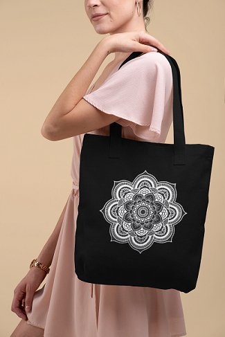 Premium Cotton Canvas Tote Bag - Mandala Black | Verified Sustainable by Brown Living™