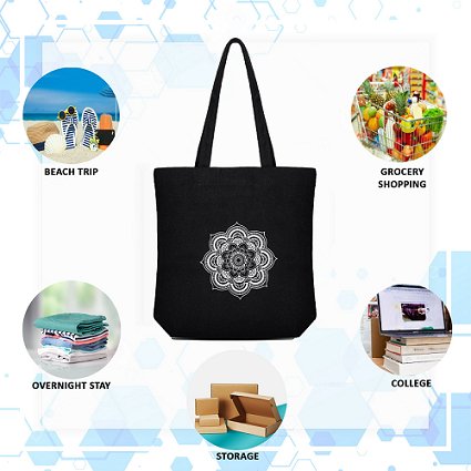 Premium Cotton Canvas Tote Bag - Mandala Black | Verified Sustainable by Brown Living™