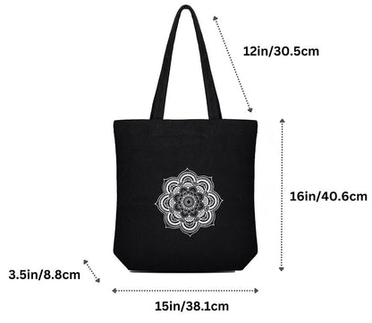 Premium Cotton Canvas Tote Bag - Mandala Black | Verified Sustainable by Brown Living™