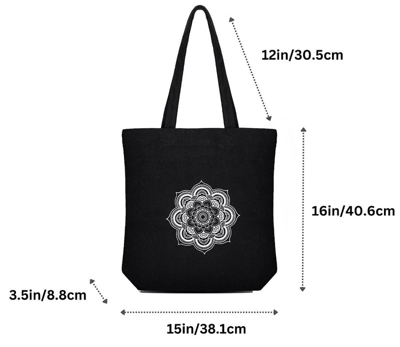 Premium Cotton Canvas Tote Bag - Mandala Black | Verified Sustainable by Brown Living™