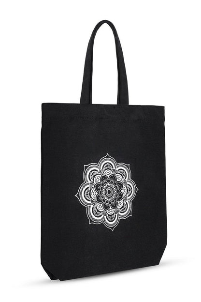 Premium Cotton Canvas Tote Bag - Mandala Black | Verified Sustainable by Brown Living™