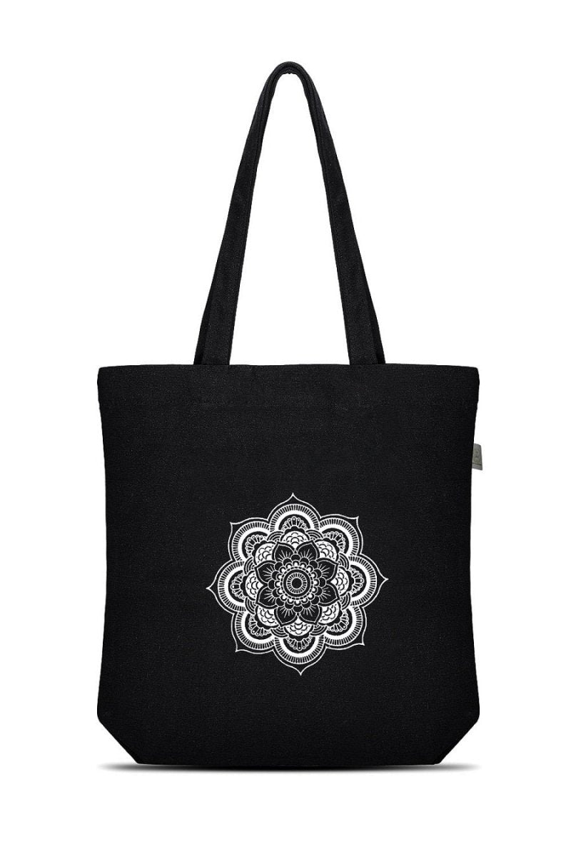 Premium Cotton Canvas Tote Bag - Mandala Black | Verified Sustainable by Brown Living™