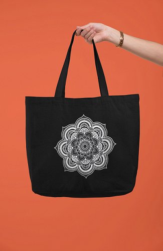 Premium Cotton Canvas Tote Bag - Mandala Black | Verified Sustainable by Brown Living™