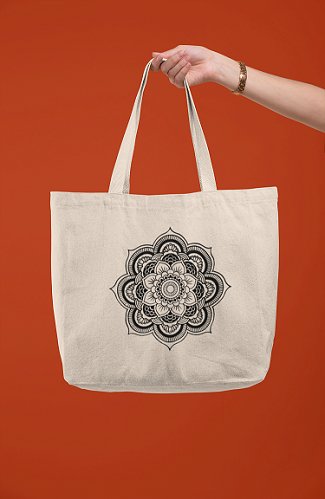 Premium Cotton Canvas Tote Bag - Mandala White | Verified Sustainable by Brown Living™