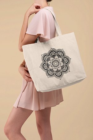 Premium Cotton Canvas Tote Bag - Mandala White | Verified Sustainable by Brown Living™