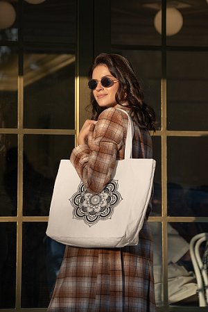 Premium Cotton Canvas Tote Bag - Mandala White | Verified Sustainable Tote Bag on Brown Living™