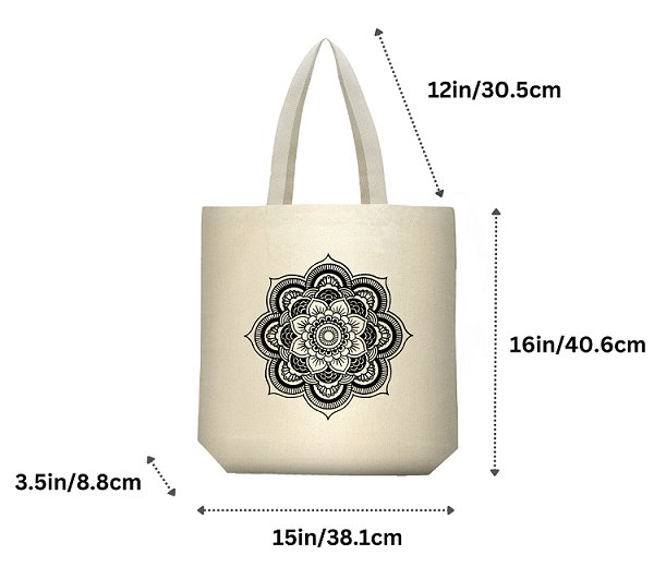 Premium Cotton Canvas Tote Bag - Mandala White | Verified Sustainable by Brown Living™