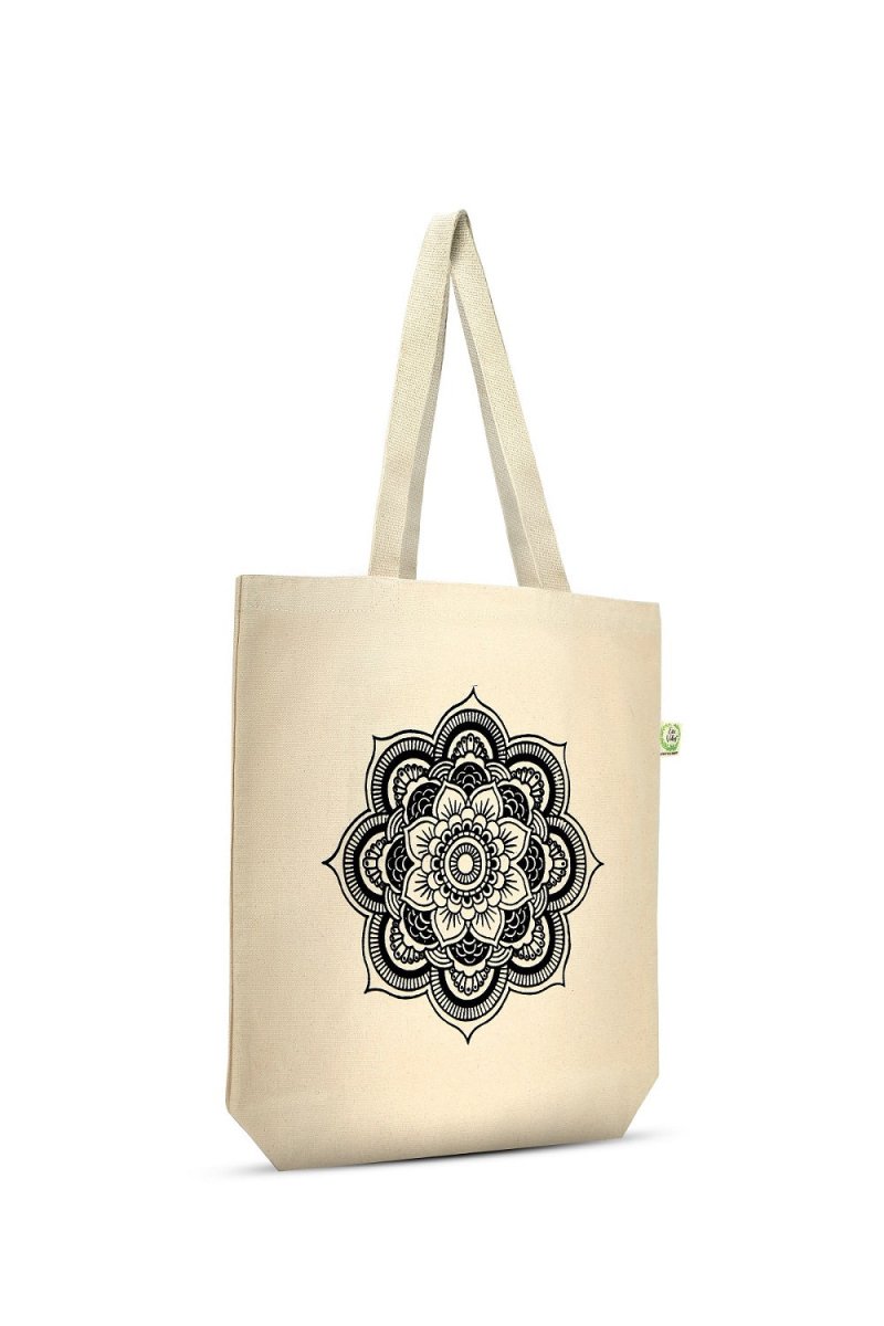 Premium Cotton Canvas Tote Bag - Mandala White | Verified Sustainable by Brown Living™