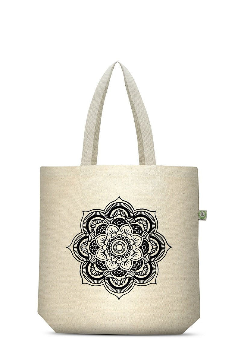 Premium Cotton Canvas Tote Bag - Mandala White | Verified Sustainable by Brown Living™