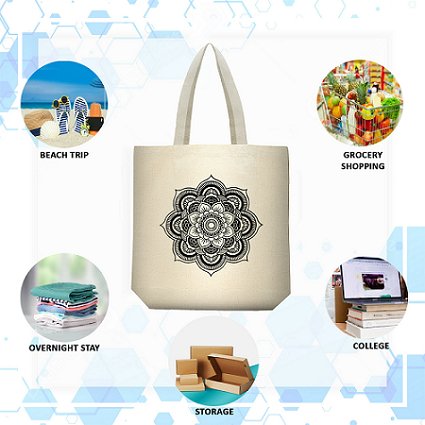 Premium Cotton Canvas Tote Bag - Mandala White | Verified Sustainable by Brown Living™