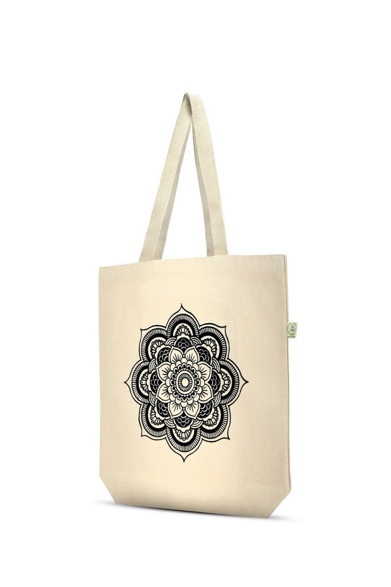 Premium Cotton Canvas Tote Bag - Mandala White | Verified Sustainable by Brown Living™