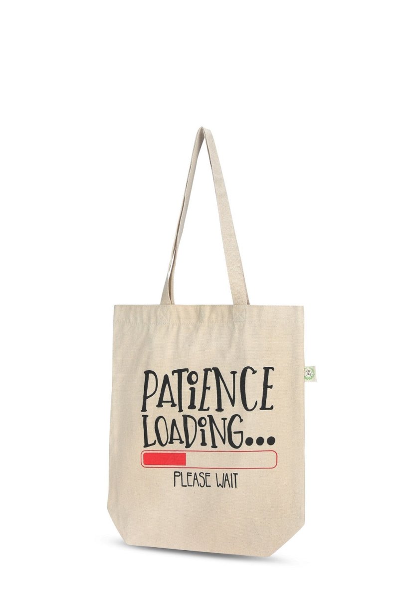 Premium Cotton Canvas Tote Bag - Patience Loading White | Verified Sustainable by Brown Living™