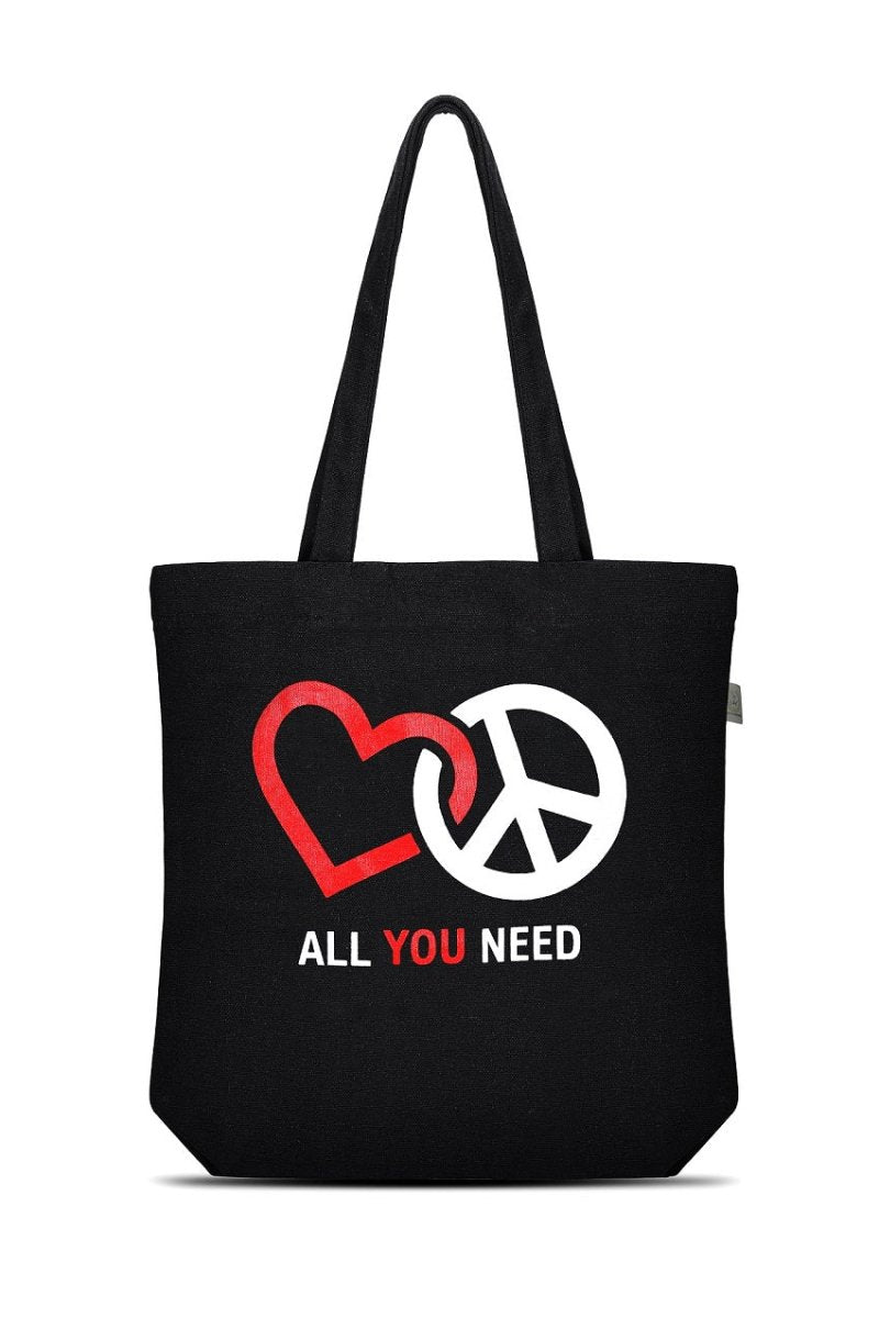 Premium Cotton Canvas Tote Bag - Peace & Love Black | Verified Sustainable by Brown Living™