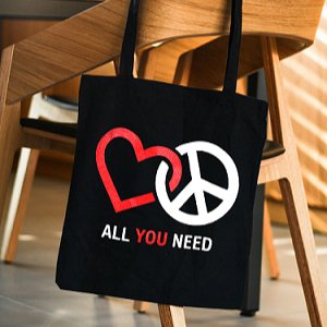 Premium Cotton Canvas Tote Bag - Peace & Love Black | Verified Sustainable by Brown Living™