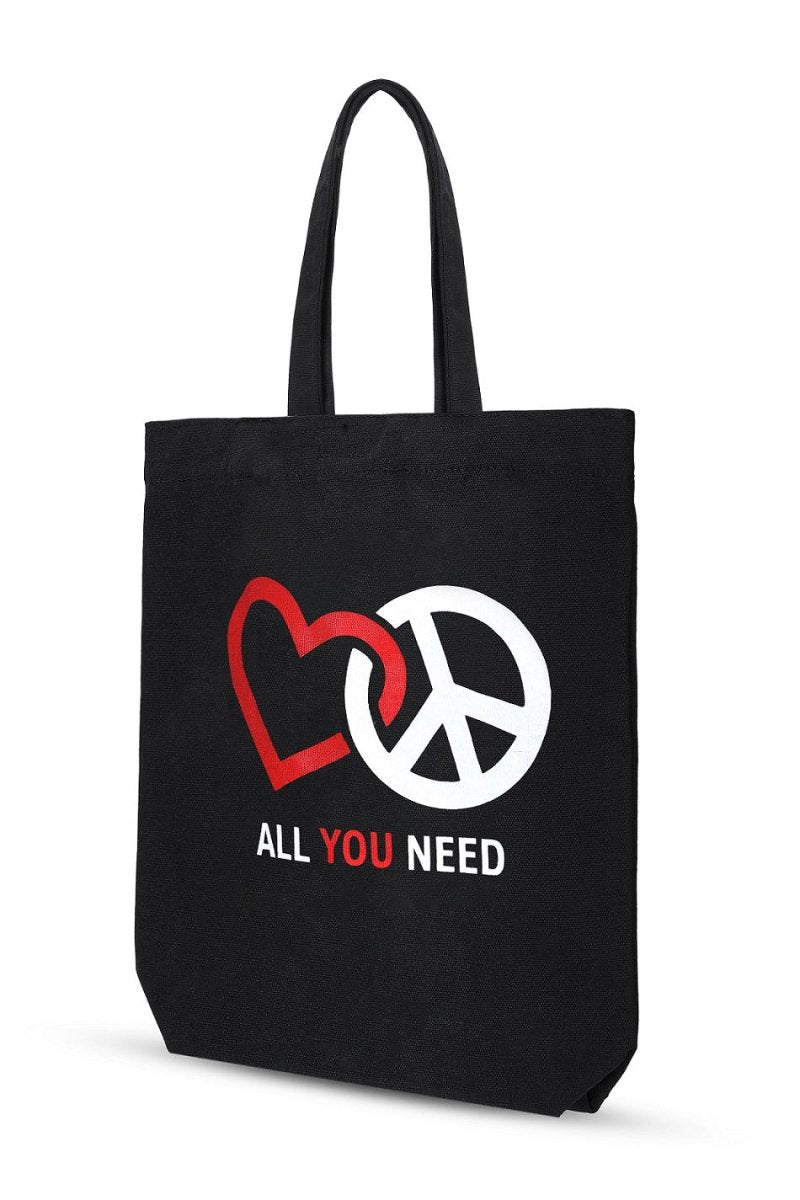 Premium Cotton Canvas Tote Bag - Peace & Love Black | Verified Sustainable by Brown Living™