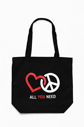 Premium Cotton Canvas Tote Bag - Peace & Love Black | Verified Sustainable by Brown Living™