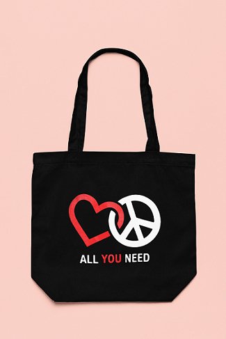 Premium Cotton Canvas Tote Bag - Peace & Love Black | Verified Sustainable by Brown Living™