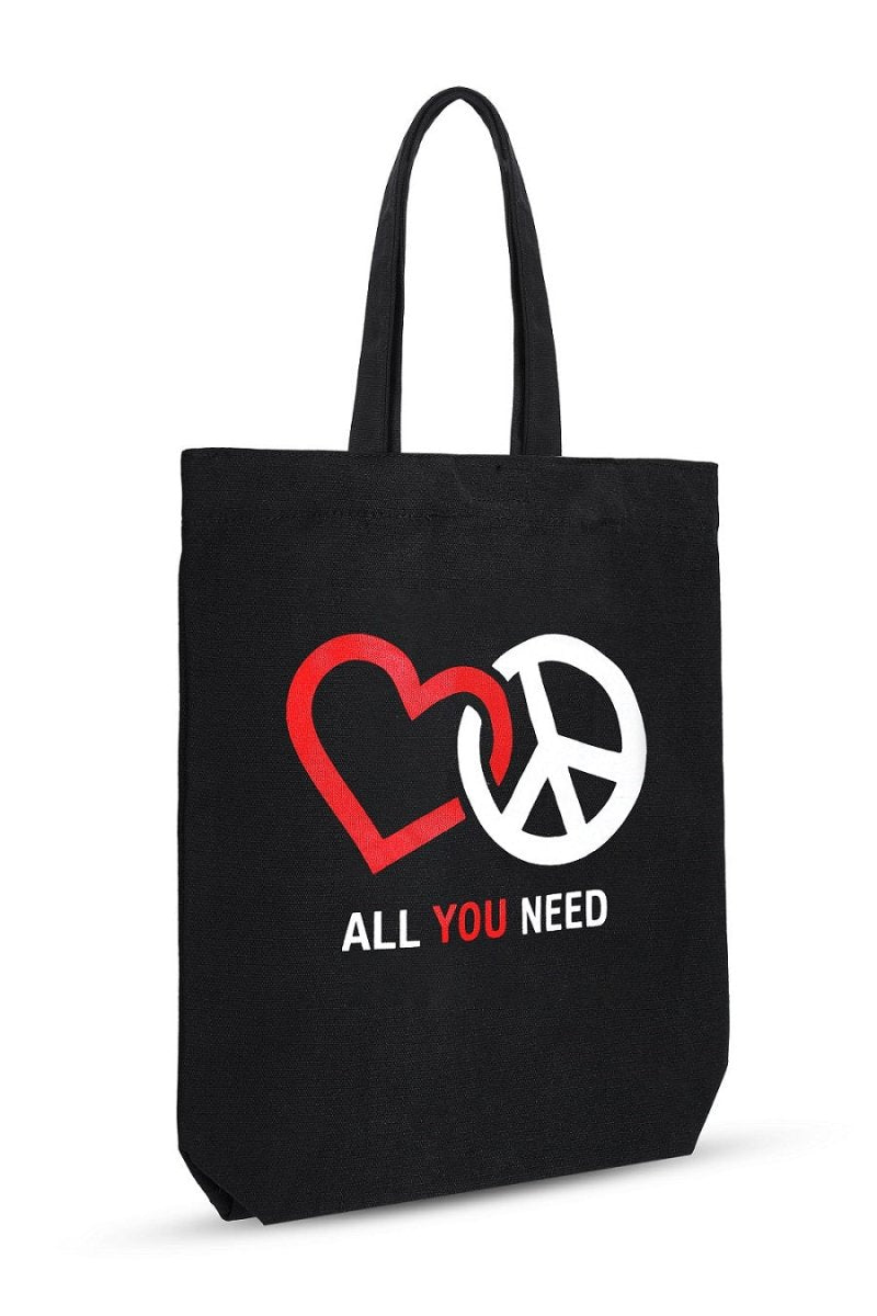 Premium Cotton Canvas Tote Bag - Peace & Love Black | Verified Sustainable by Brown Living™