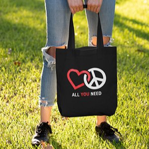 Premium Cotton Canvas Tote Bag - Peace & Love Black | Verified Sustainable by Brown Living™