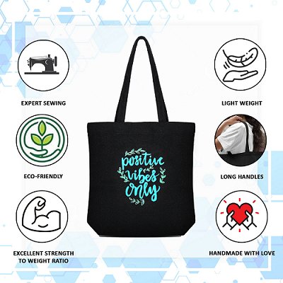 Premium Cotton Canvas Tote Bag - Positive Vibes Black | Verified Sustainable by Brown Living™