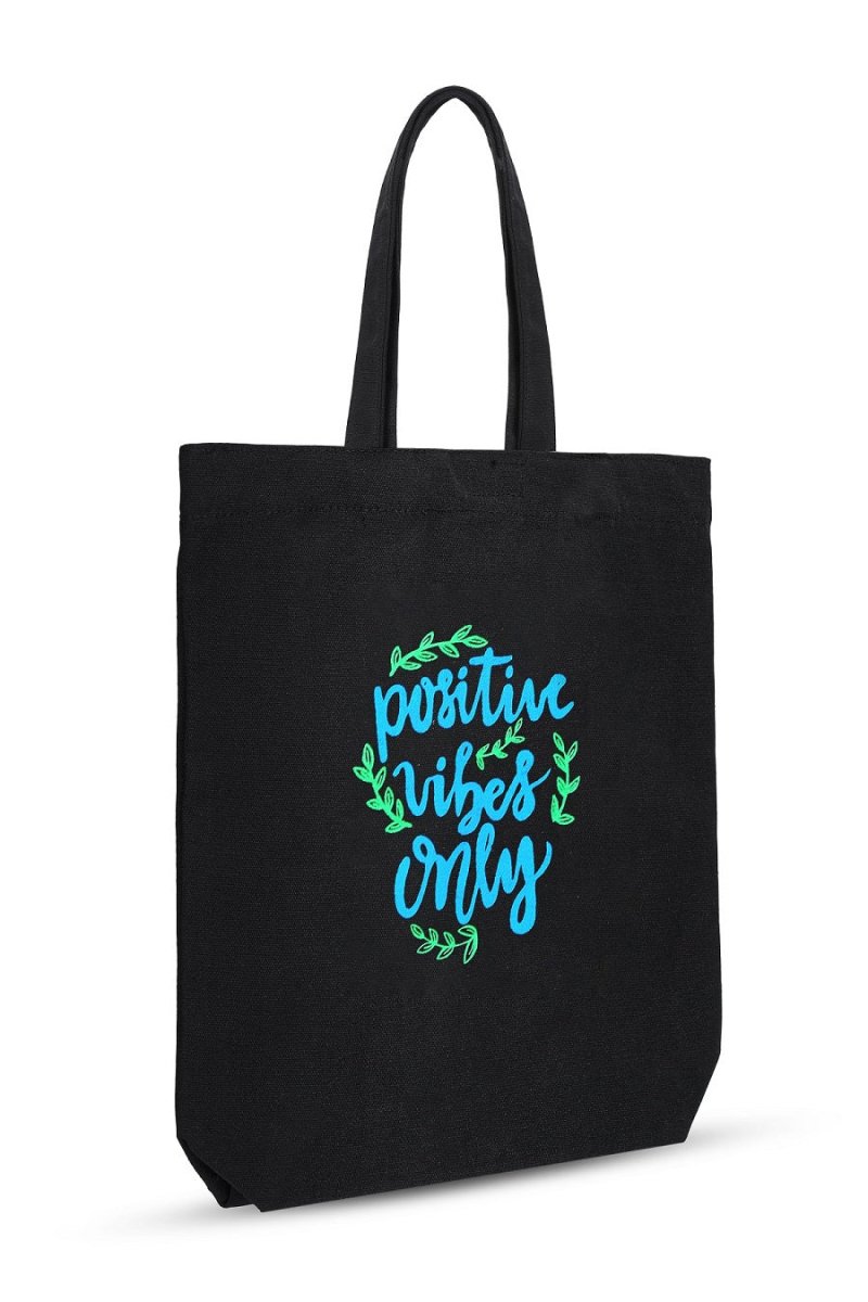 Premium Cotton Canvas Tote Bag - Positive Vibes Black | Verified Sustainable by Brown Living™