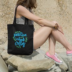 Premium Cotton Canvas Tote Bag - Positive Vibes Black | Verified Sustainable by Brown Living™