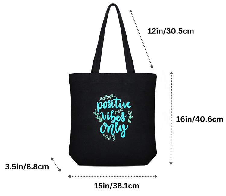 Premium Cotton Canvas Tote Bag - Positive Vibes Black | Verified Sustainable by Brown Living™