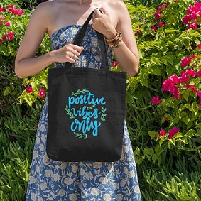 Premium Cotton Canvas Tote Bag - Positive Vibes Black | Verified Sustainable by Brown Living™