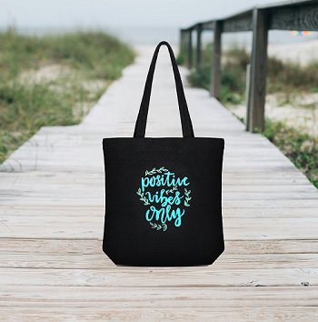 Premium Cotton Canvas Tote Bag - Positive Vibes Black | Verified Sustainable by Brown Living™