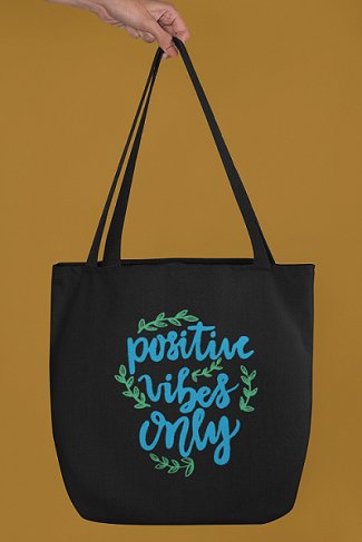 Premium Cotton Canvas Tote Bag - Positive Vibes Black | Verified Sustainable by Brown Living™