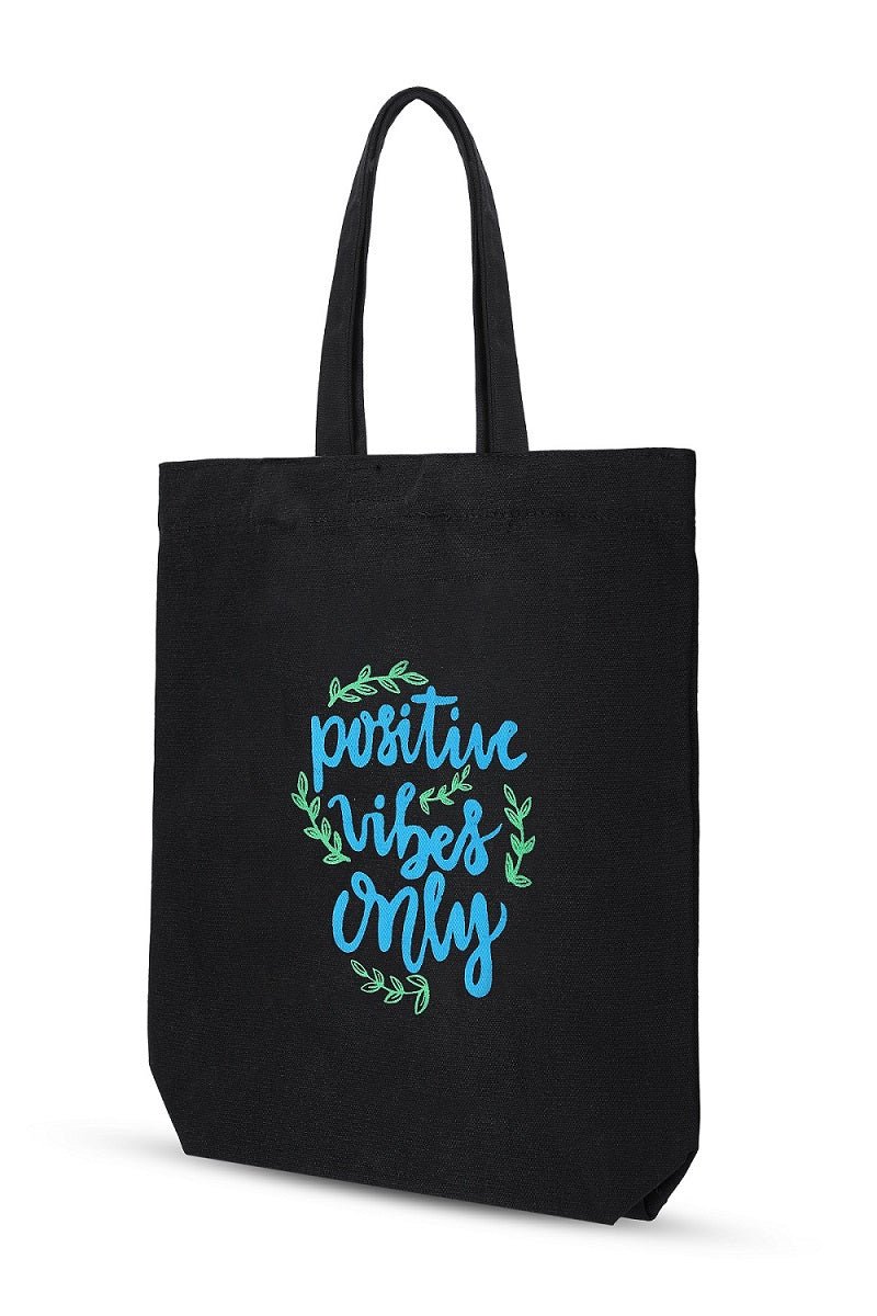 Premium Cotton Canvas Tote Bag - Positive Vibes Black | Verified Sustainable by Brown Living™