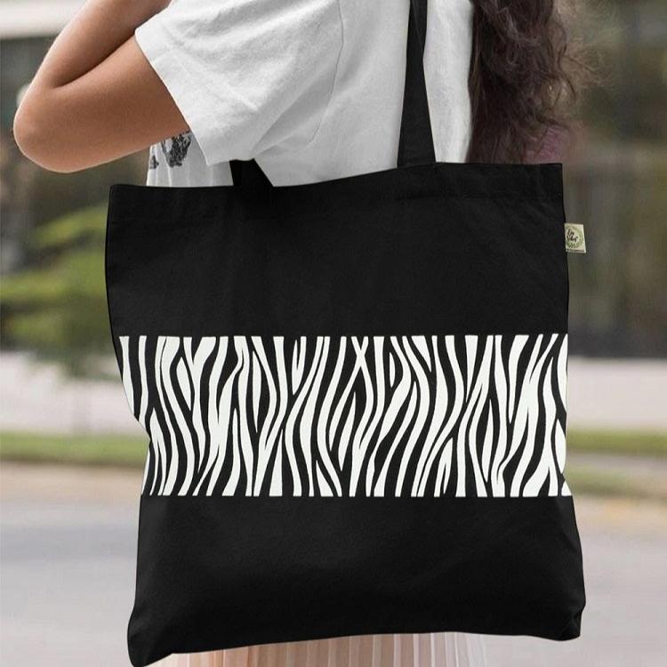 Premium Cotton Canvas Tote Bag - Zebra Black | Verified Sustainable by Brown Living™