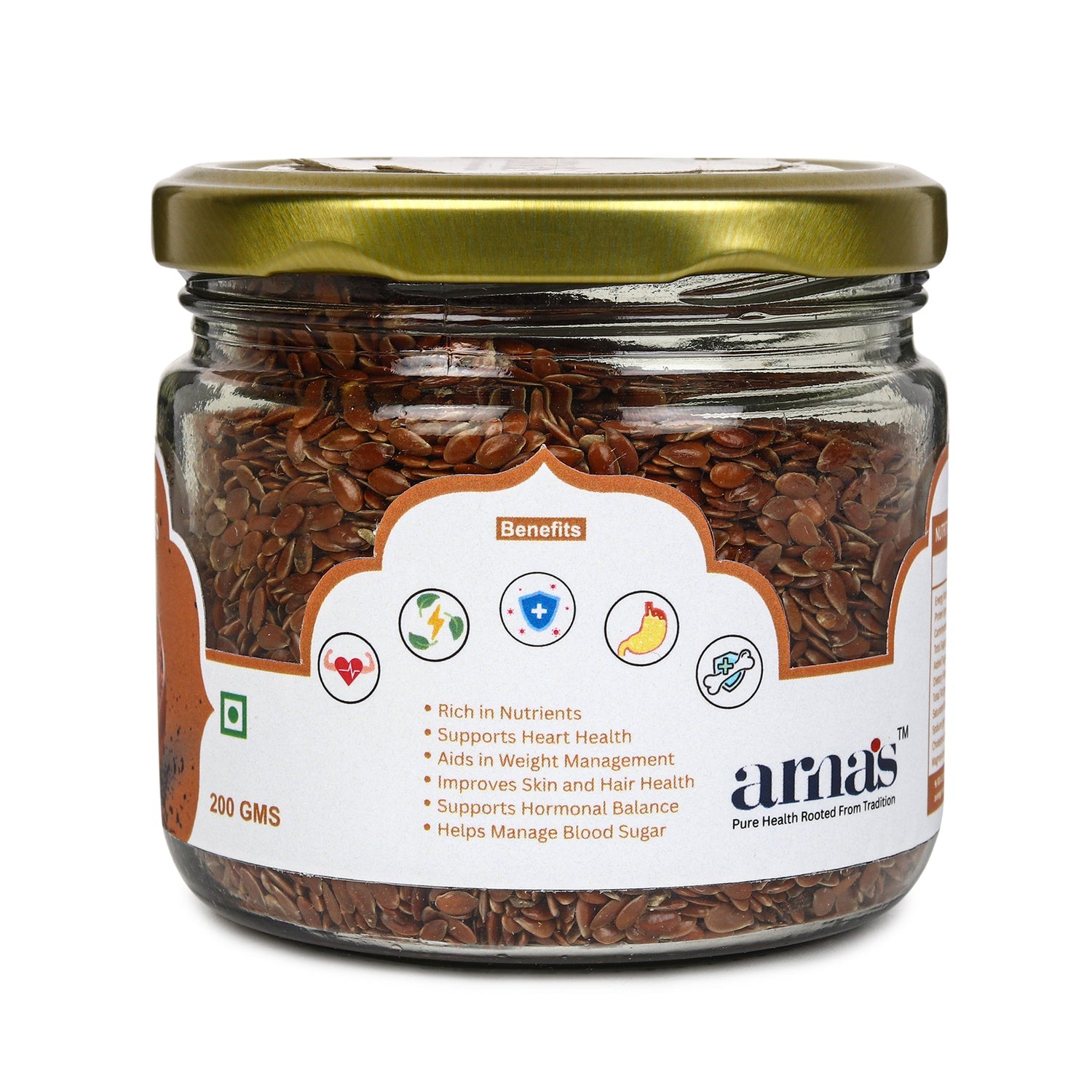 Premium Flax Seeds 200g | Natural High Fiber Seeds – Dried Fruits, Nuts & Seeds on Brown Living™. SKU: ARNAS-4. Img 2.