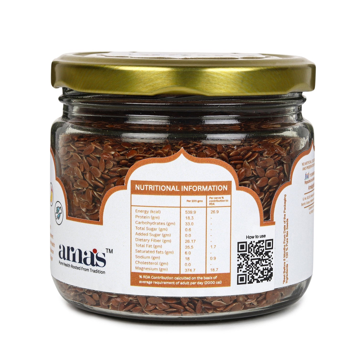 Premium Flax Seeds 200g | Natural High Fiber Seeds – Dried Fruits, Nuts & Seeds on Brown Living™. SKU: ARNAS-4. Img 3.