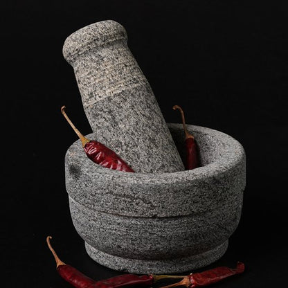 Premium Handmade Uthukuli Stone Mortar And Pestle - Large | Verified Sustainable by Brown Living™