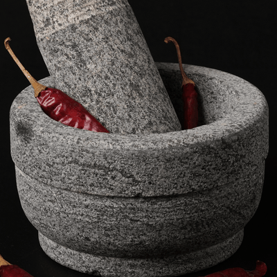 Premium Handmade Uthukuli Stone Mortar And Pestle - Large – Cookware on Brown Living™. SKU: Mortar - and - Pestle - 5 - packof1. Img 2.